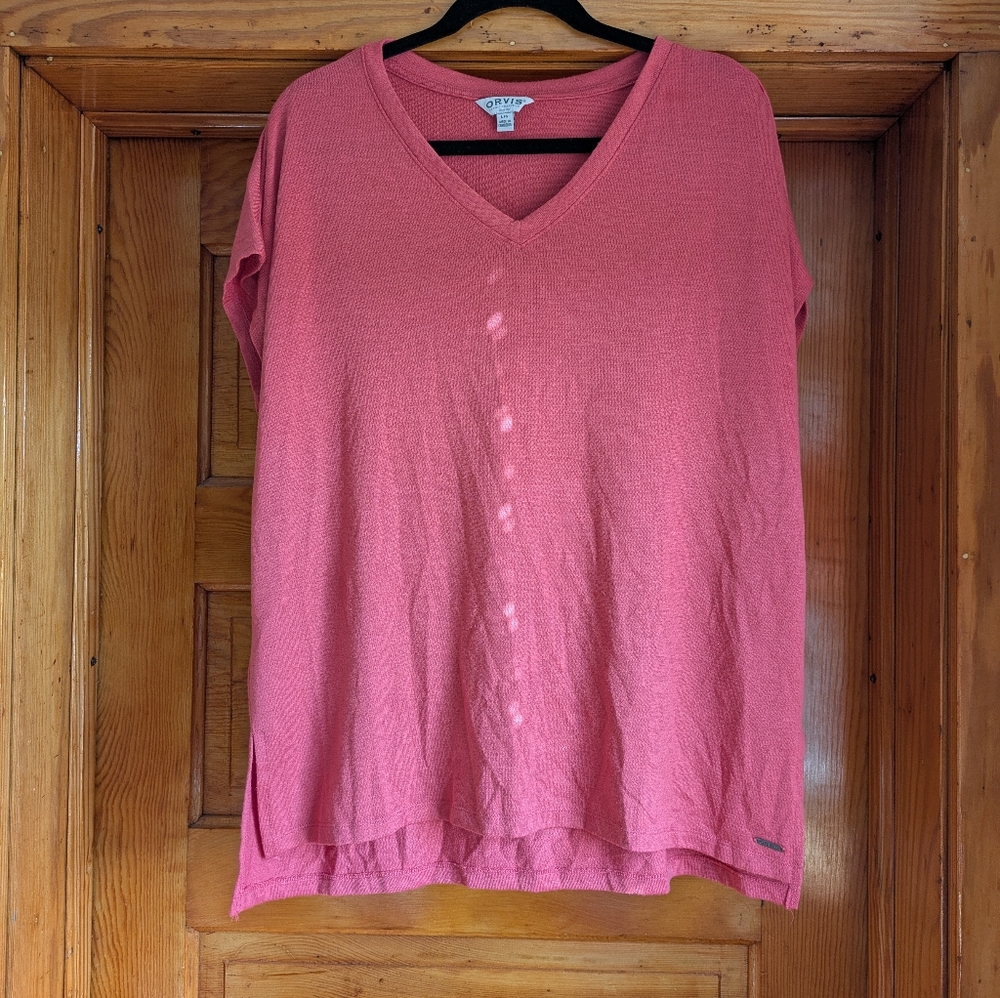 Orvis Women's Pink V-Neck Short Sleeve Top